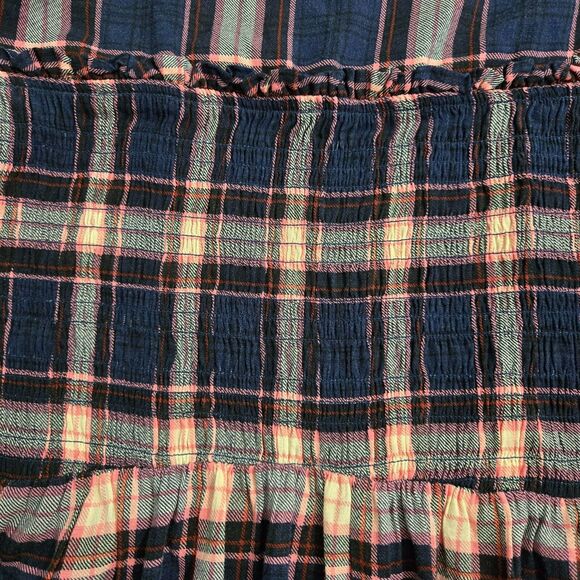 Torrid Womens 1X Babydoll Rayon Slub Lace Inset Smocked Tiered Plaid Navy Blouse - Picture 8 of 16